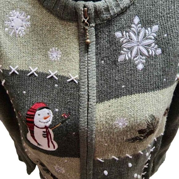 Croft and Barrow Petite Large Green Christmas Zip Up Sweater - Picture 4 of 13